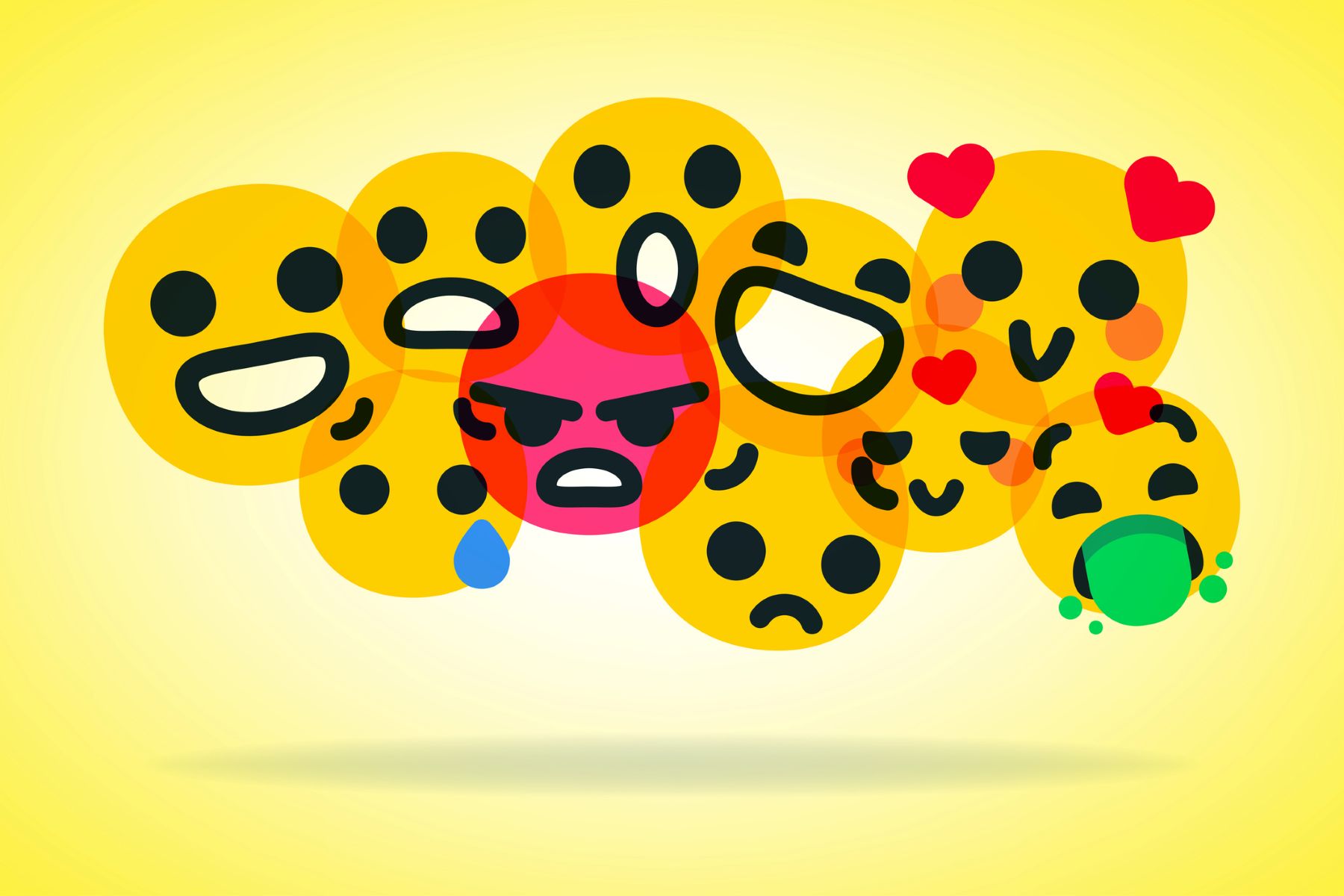 Colección de emoticonos positivos y negativos que ilustran sobre la polarización en redes sociales